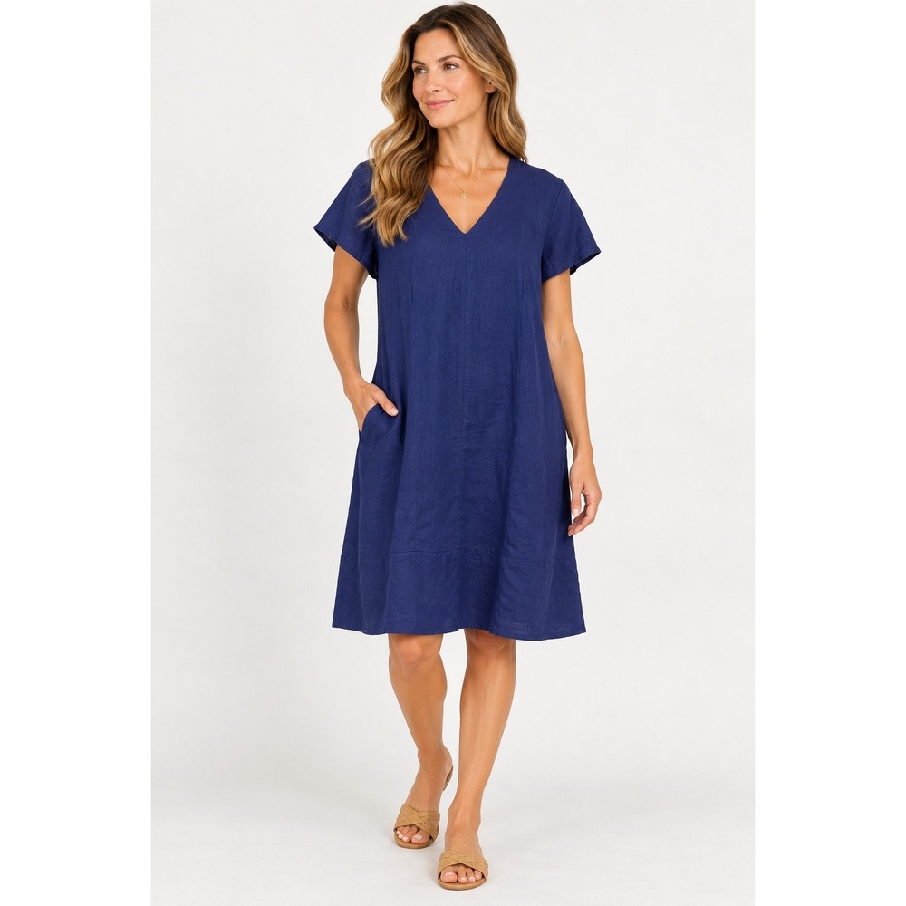 J. Jill Love Linen V-Neck Shift Dress Blueberry Blue Purple 291531 Womens L NEW